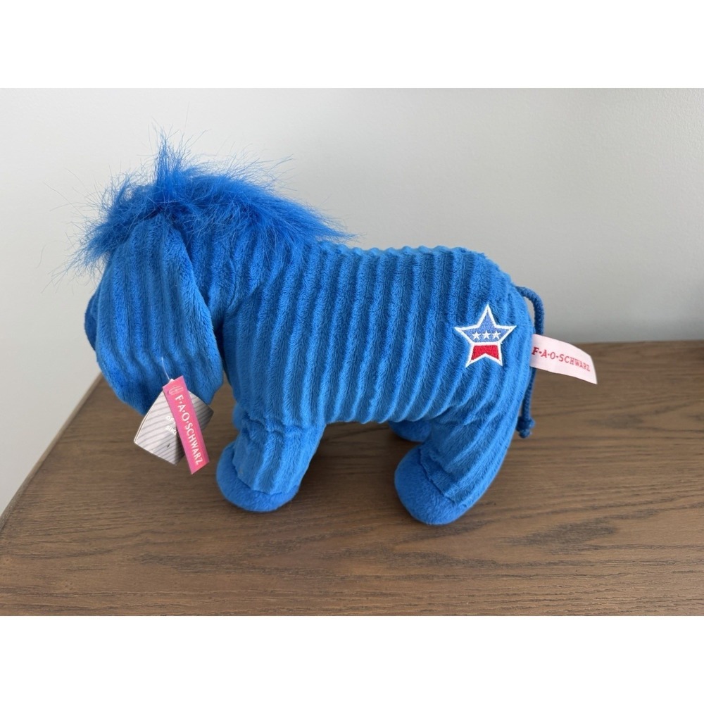 FAO Schwarz Political Party Donkey Plush Blue Stuffed Animal Toy NWT Collectible